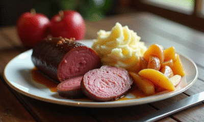 Boudin noir tranché avec purée et pommes caramélisées