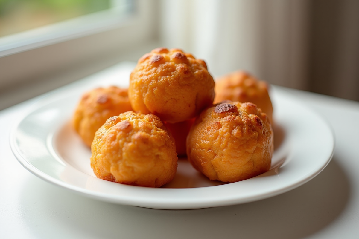 Cannelés au chorizo frais sur assiette blanche moderne
