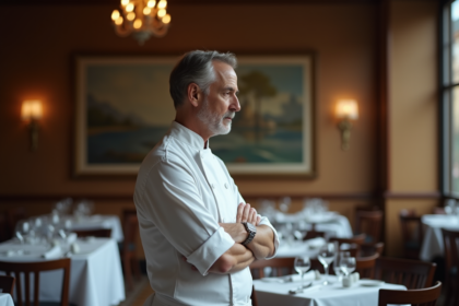 Chef en veste blanche dans un restaurant élégant