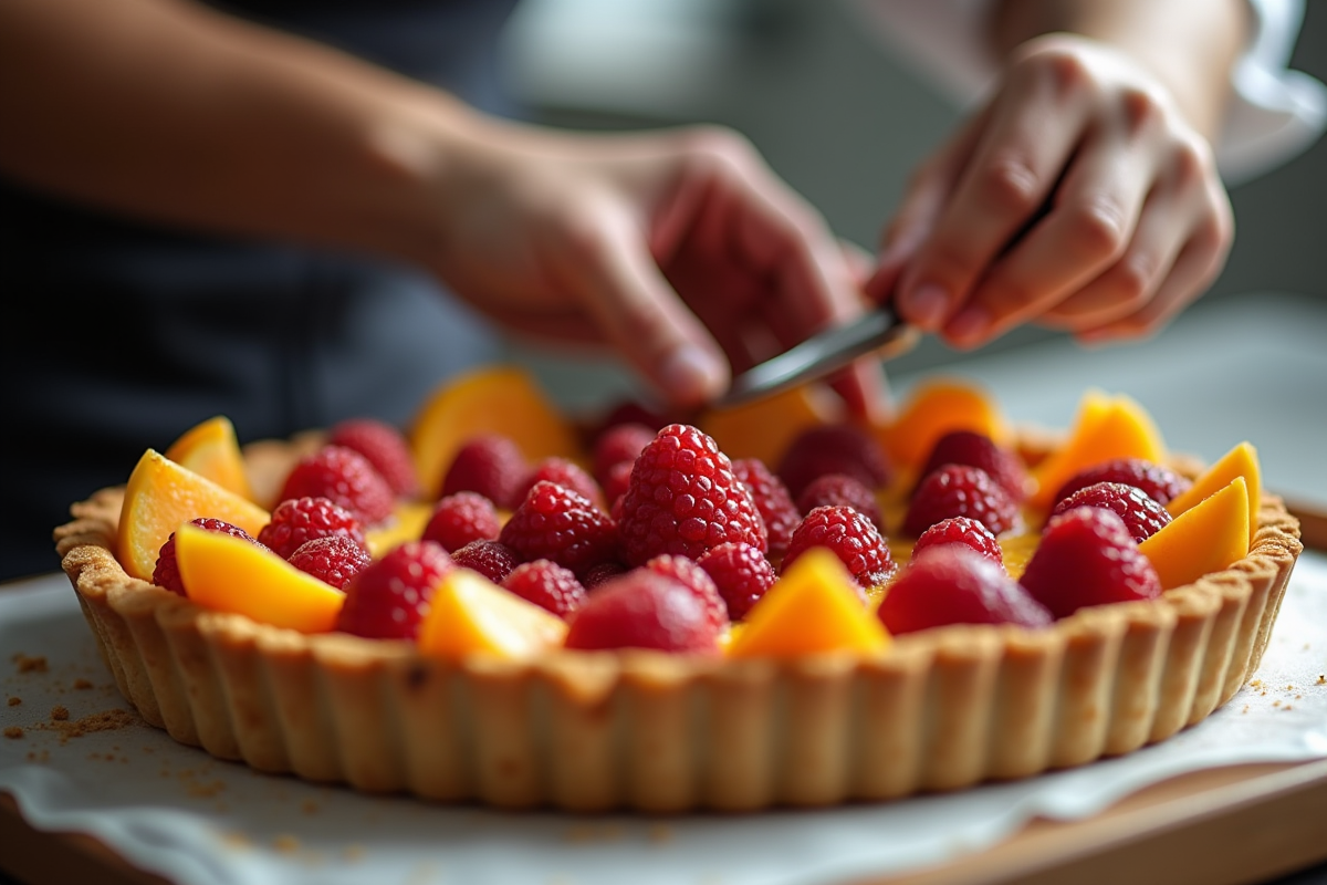 Chef préparant une tarte aux fruits Yshaped avec précision