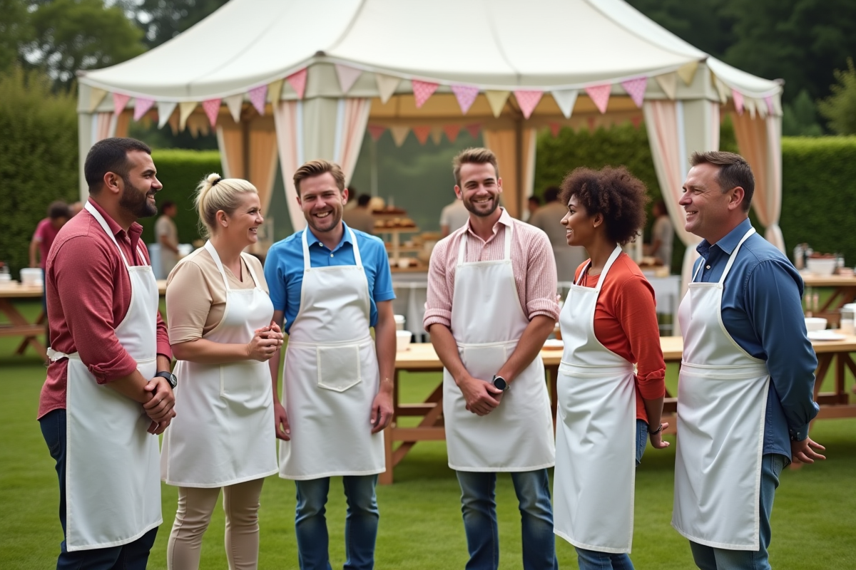 Groupe de concurrents lors d un concours de pâtisserie en extérieur