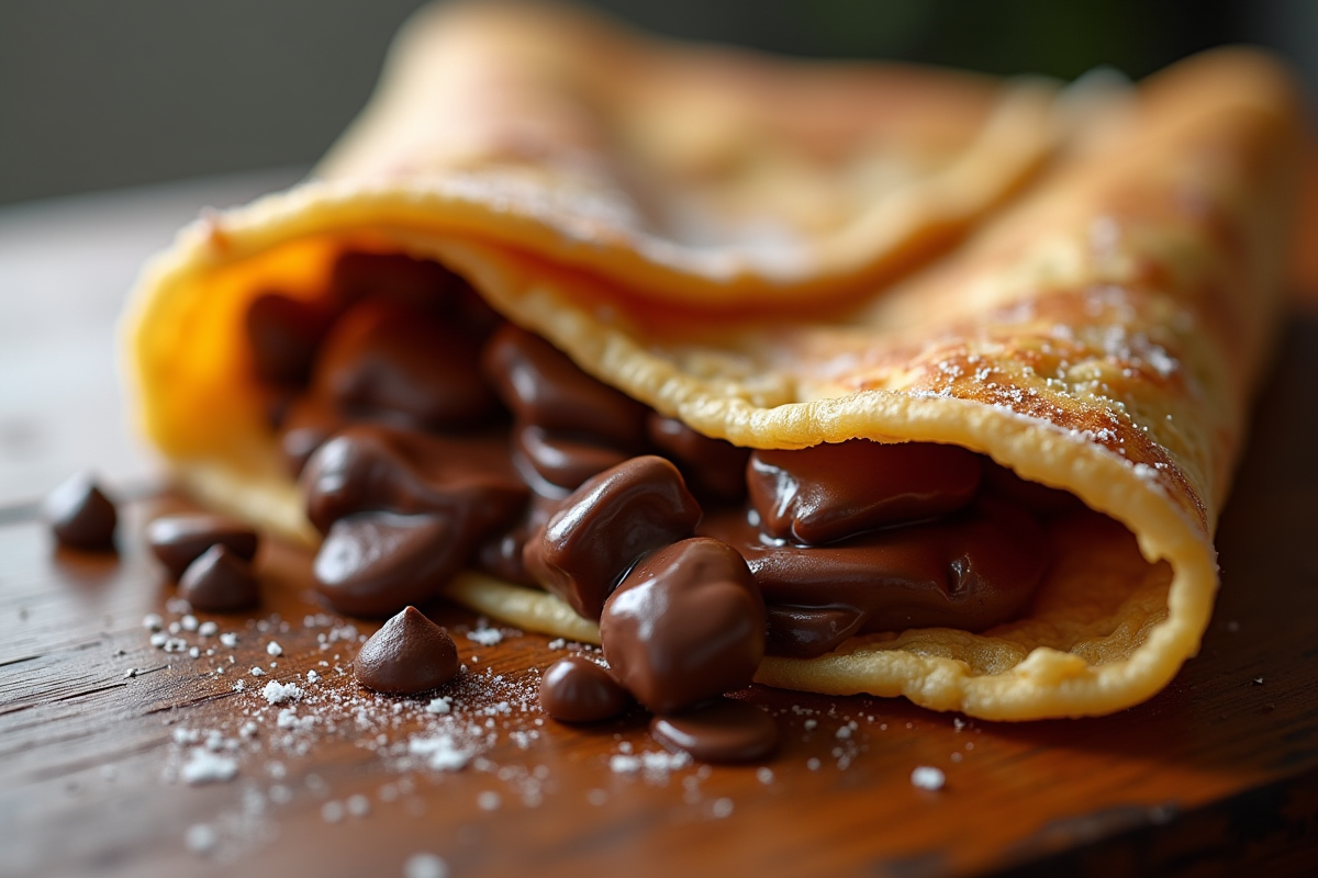 Gros plan sur une crepe dentelle croustillante au chocolat