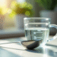 Cuillère à thé en acier avec eau et verre doseur