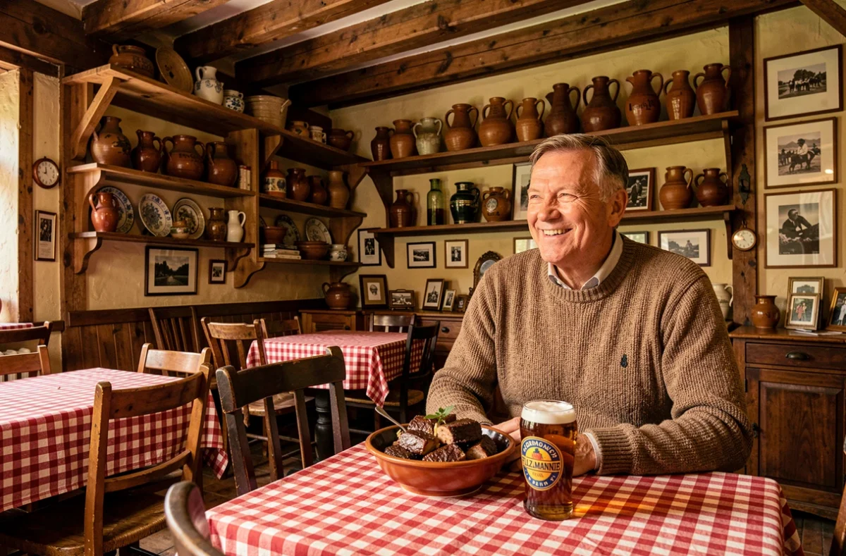 Intérieur chaleureux de l'estaminet L'Amusette à Bazinghen avec décor flamand traditionnel et plat régional