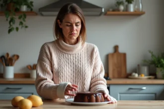 Femme fâchée retire un fondant au chocolat du four