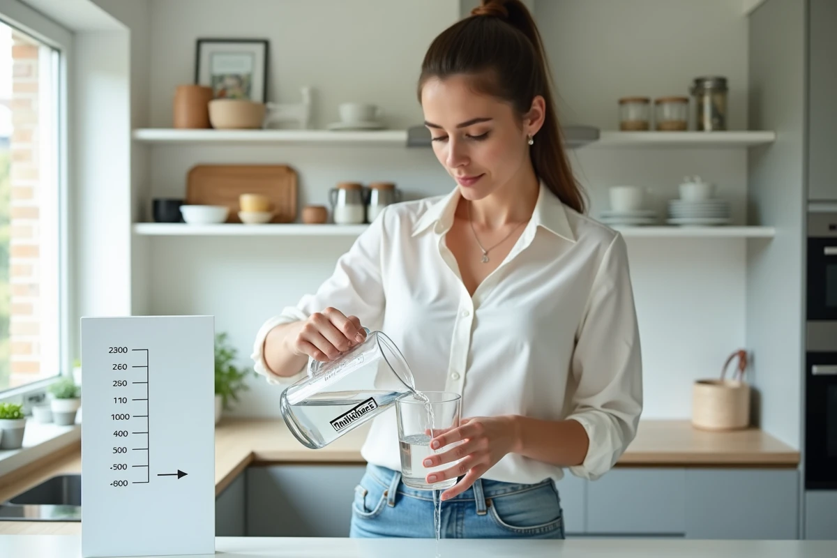 Jeune femme verse de leau dans un verre en cuisine