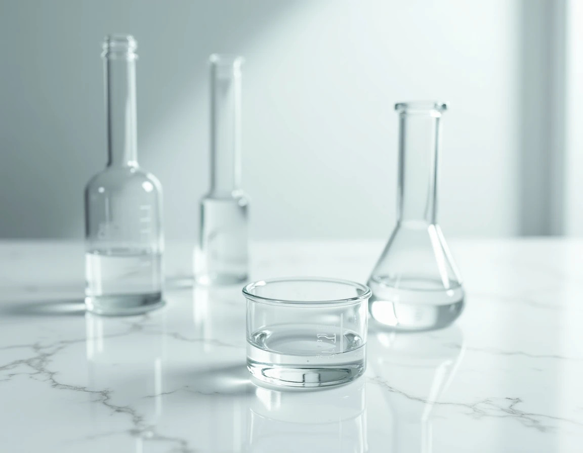 Gros plan sur des flacons en verre gradués affichant 10 ml et 1 cl sur une surface en marbre blanc, pour illustrer la conversion de millilitres en centilitres