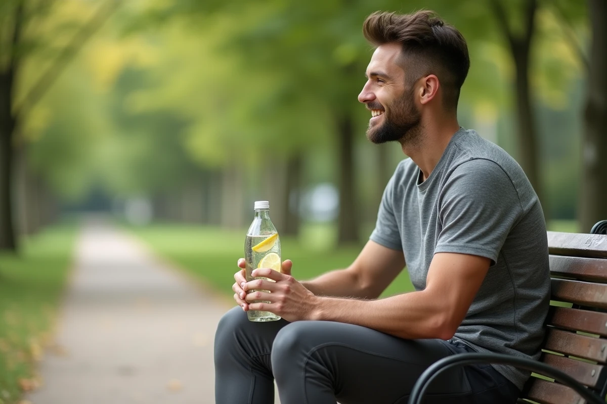 Jeune homme détendu avec bouteille d