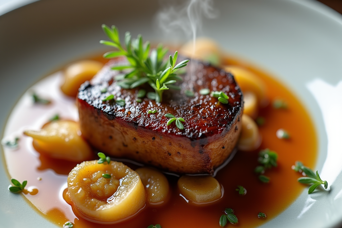 Joue de porc braisée à la bière en gros plan sur une assiette blanche