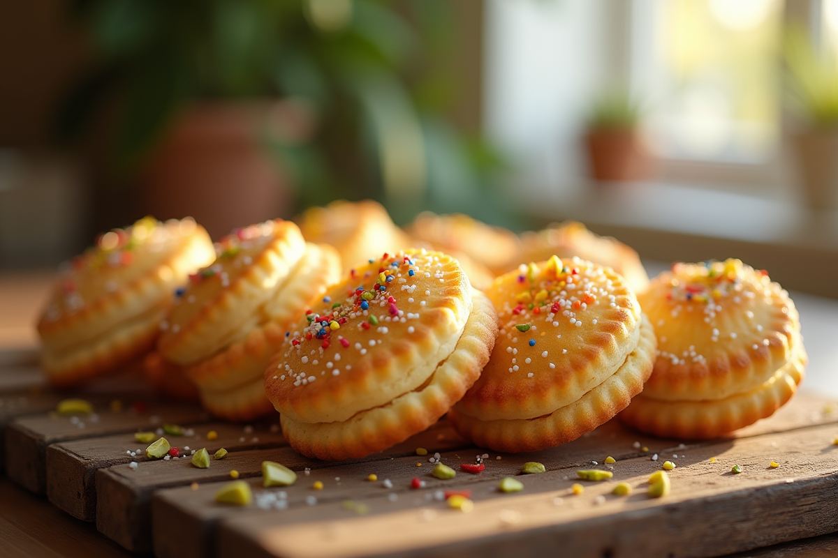Gros plan sur des madeleines dorées sur une table en bois