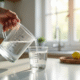 Verre d'eau avec mesure de 30 ml et 3 cl dans une cuisine lumineuse
