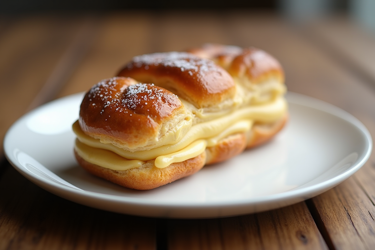 Gâteau ParisBrest frais sur une assiette blanche