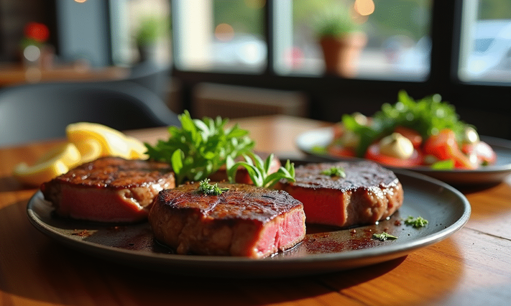Assiette de steak appétissant dans un restaurant moderne à Rennes