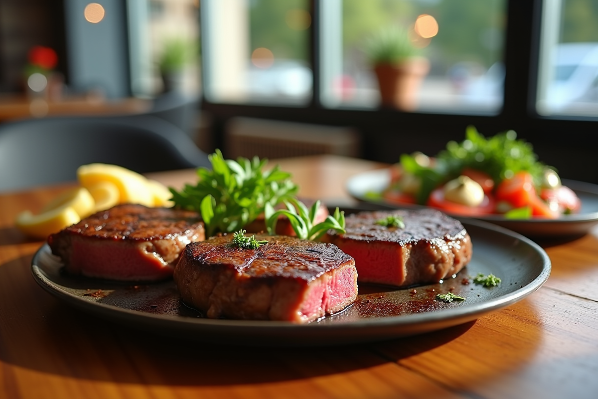 Assiette de steak appétissant dans un restaurant moderne à Rennes