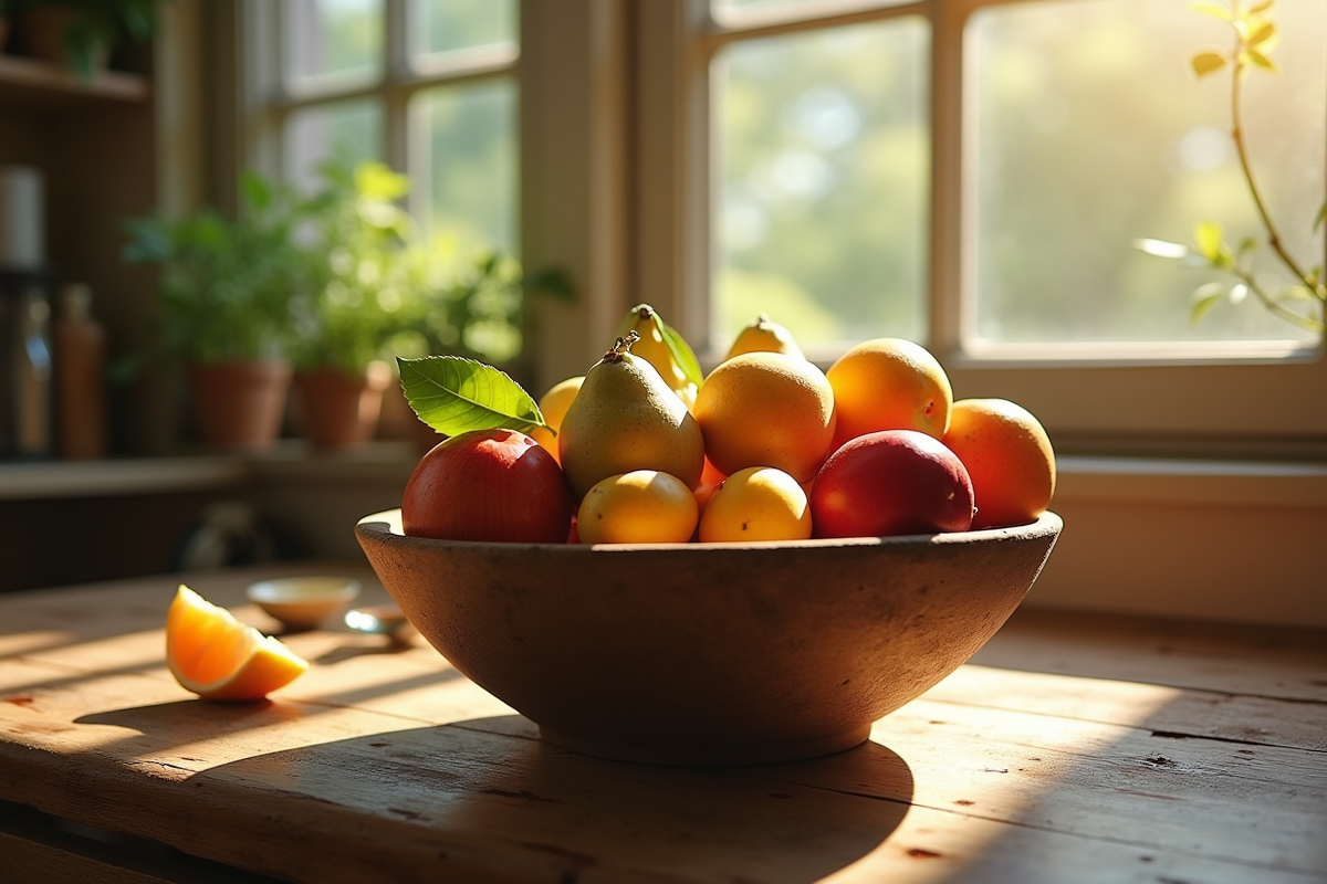 Table rustique avec fruits Yshaped colorés et frais