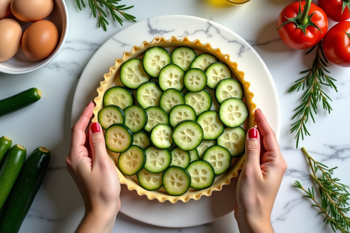 Préparation d une tarte à la courgette avec ingrédients frais