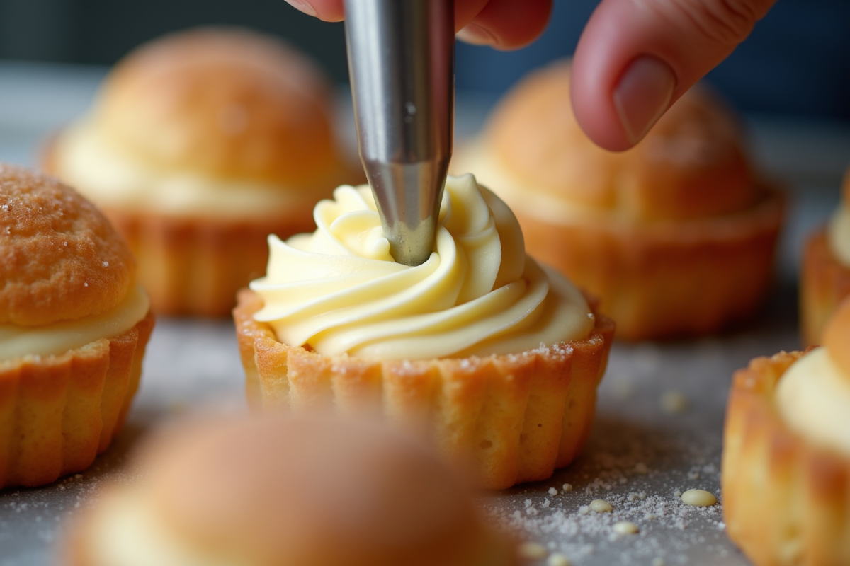 Aide à remplir des choux à la crème avec vanille