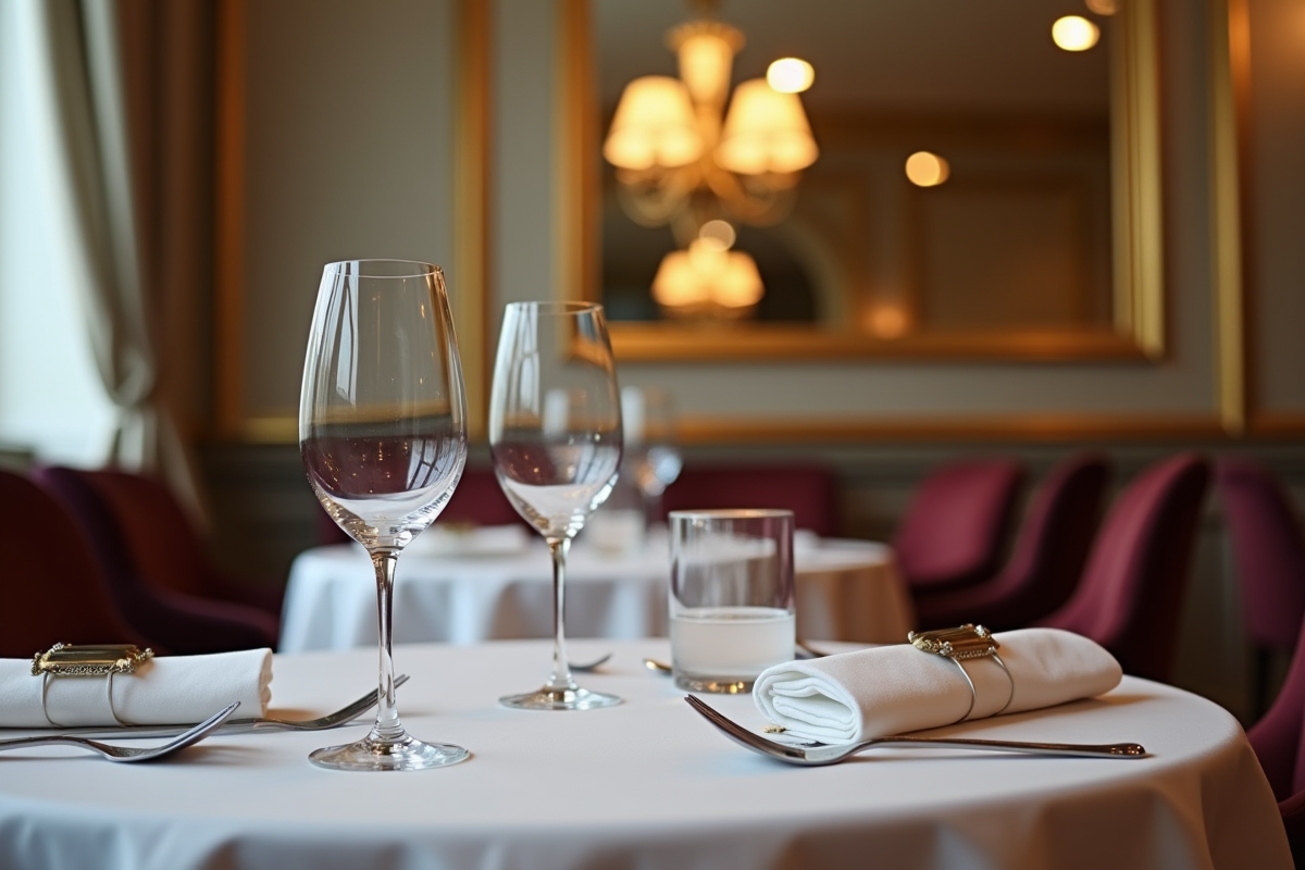 Table dressée pour deux dans un restaurant parisien