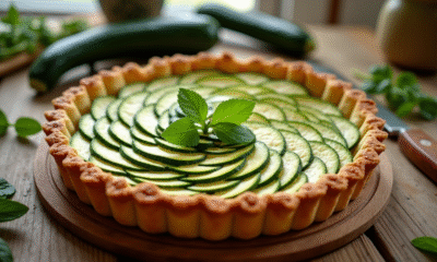 Tarte à la courgette fraîche sur une table en bois