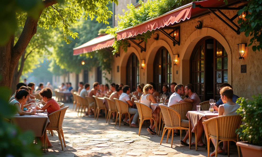 Terrasse de crêperie à Aix en Provence ensoleillée
