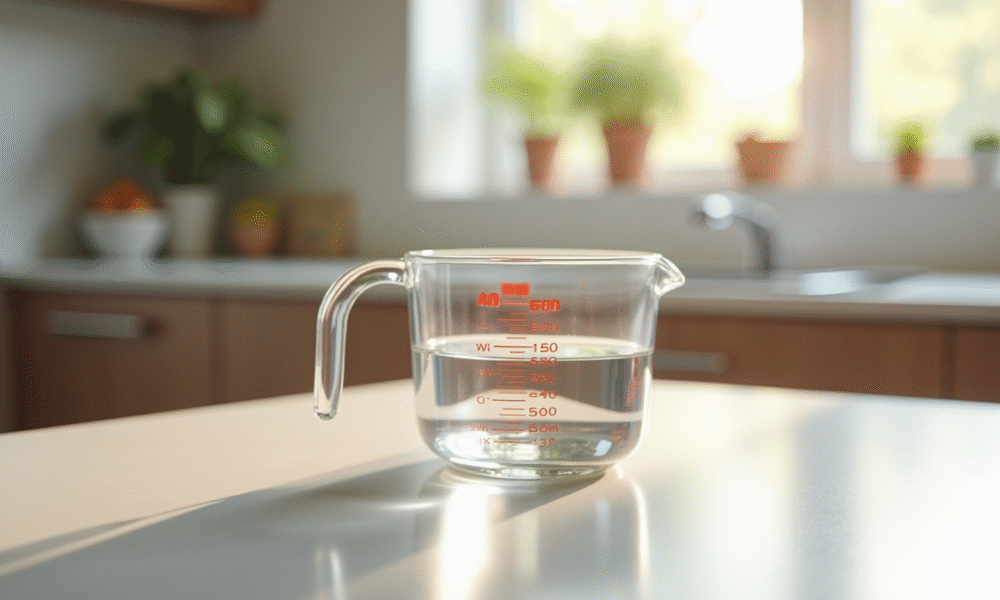 Verre mesure 500ml dans une cuisine lumineuse