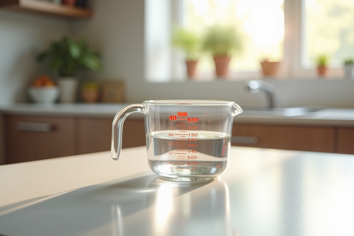 Verre mesure 500ml dans une cuisine lumineuse