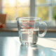 Verre mesureur d'eau sur plan de travail lumineux
